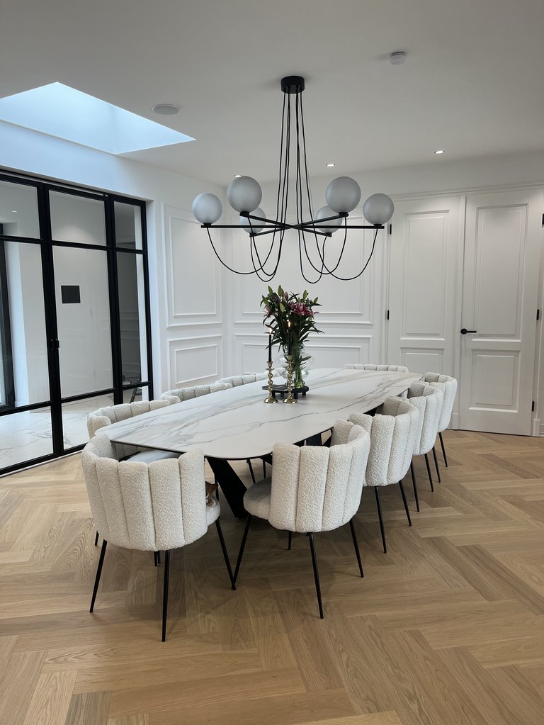 Living room with herringbone floor