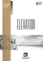 Abbildung eines Katalogs mit einer Landhausdiele in Eiche auf dem Cover. Es ist ein schwarz-weiß Foto eines Starandes zu sehen, zusammen mit einem großen Schriftzug ‚Elevation‘ und dem Scheucher Parkett-Logo.
