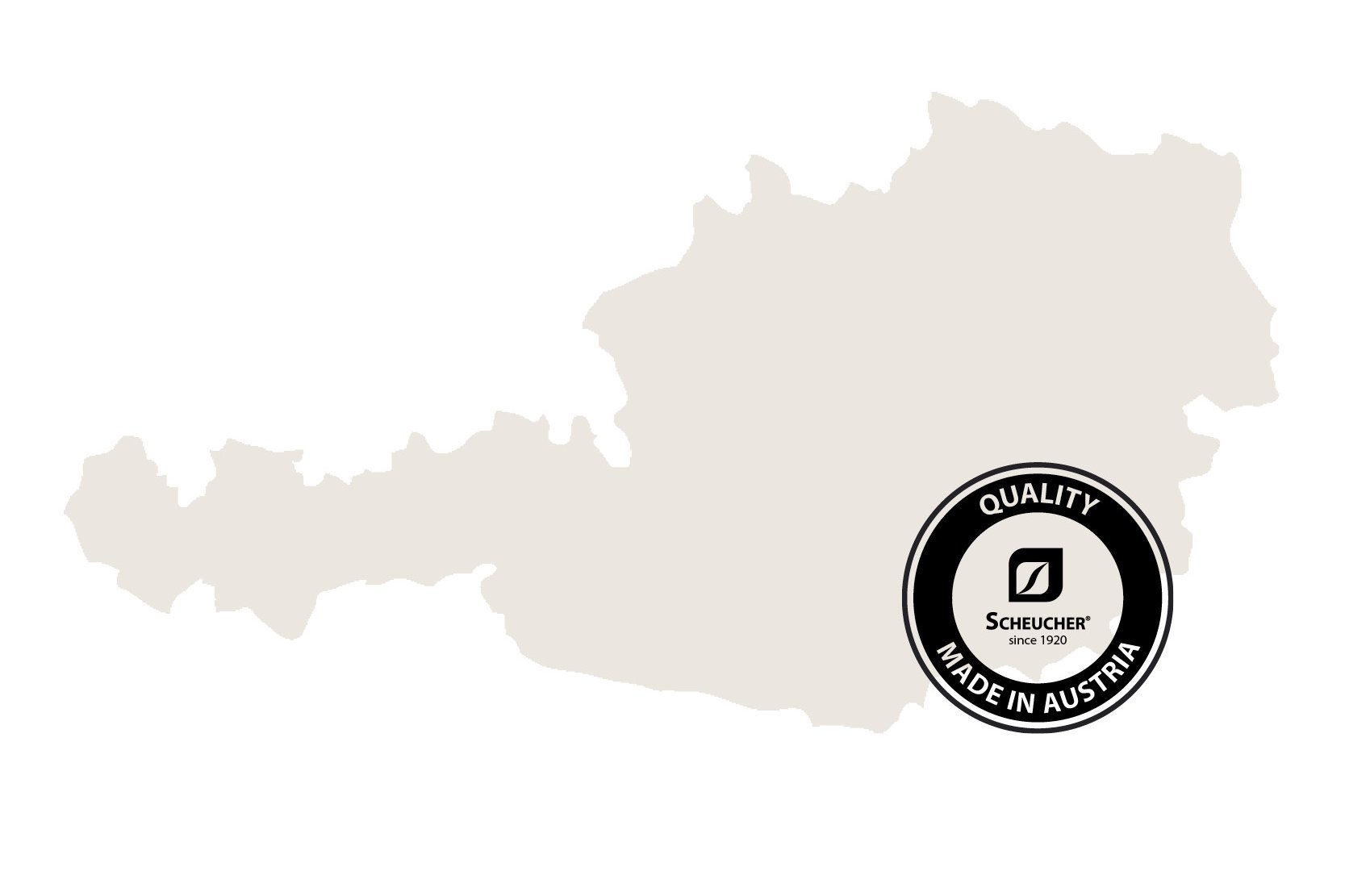 Landkarte Österreich in Beige mit einem schwarzen Logo das in di eLänderkarte integriert ist