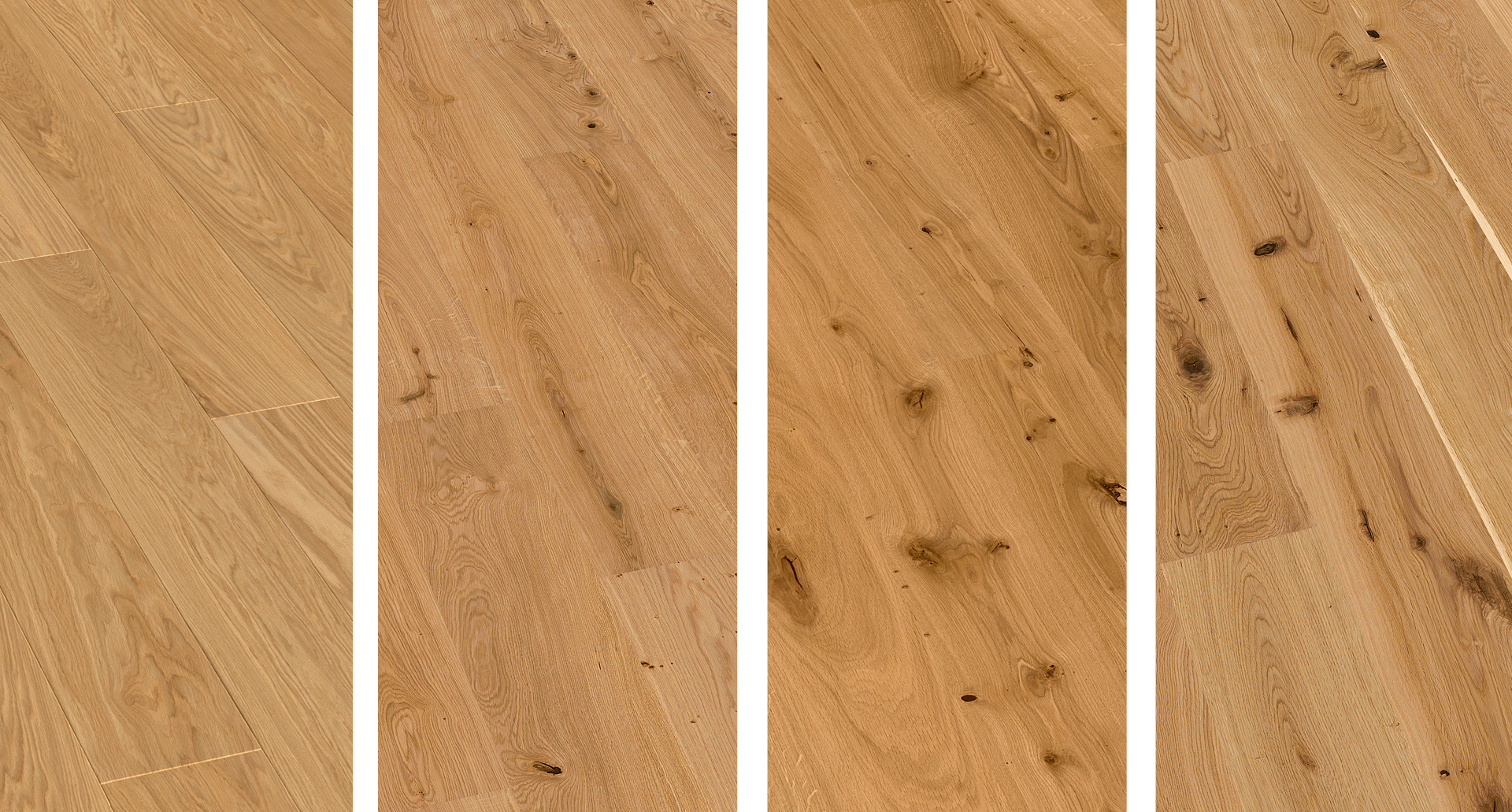 Parkett Eiche Sortierungen Detailfotos im Vergleich